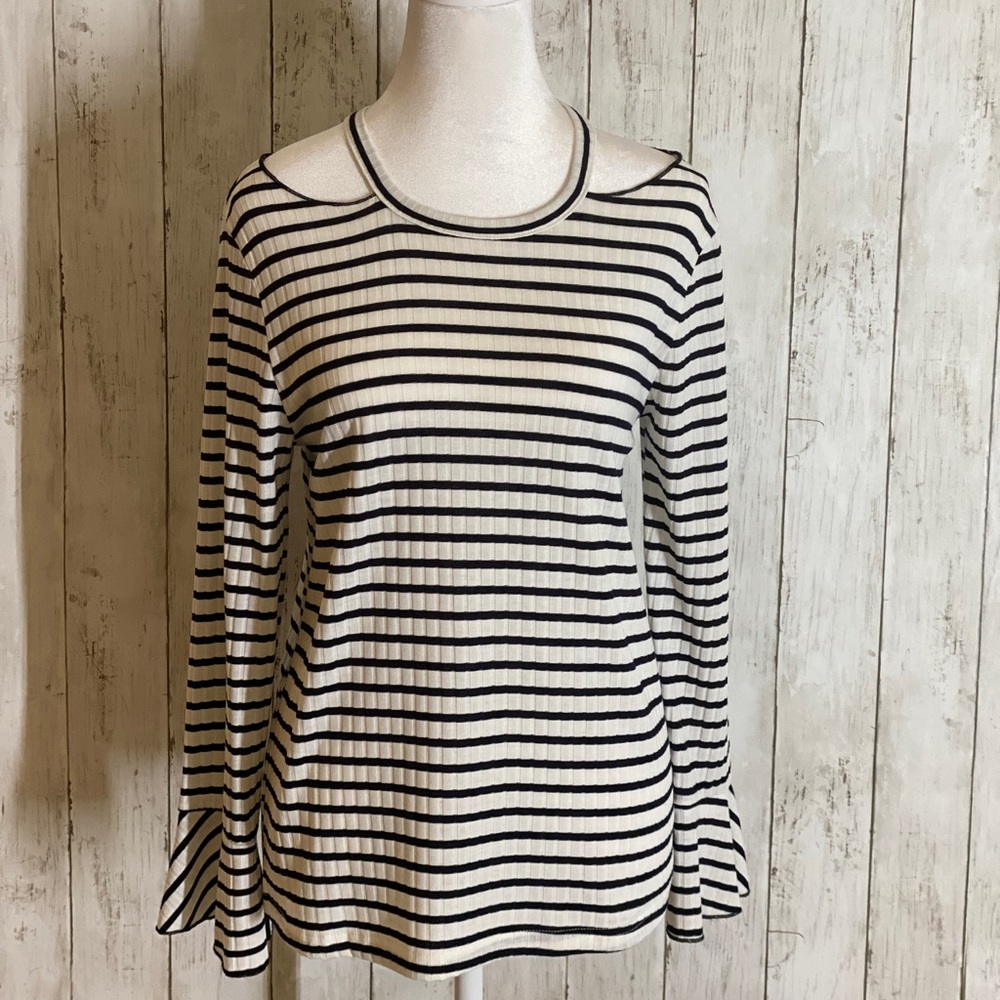 Altar’d State Blouse with bell sleeves, black and white stripes-Size S